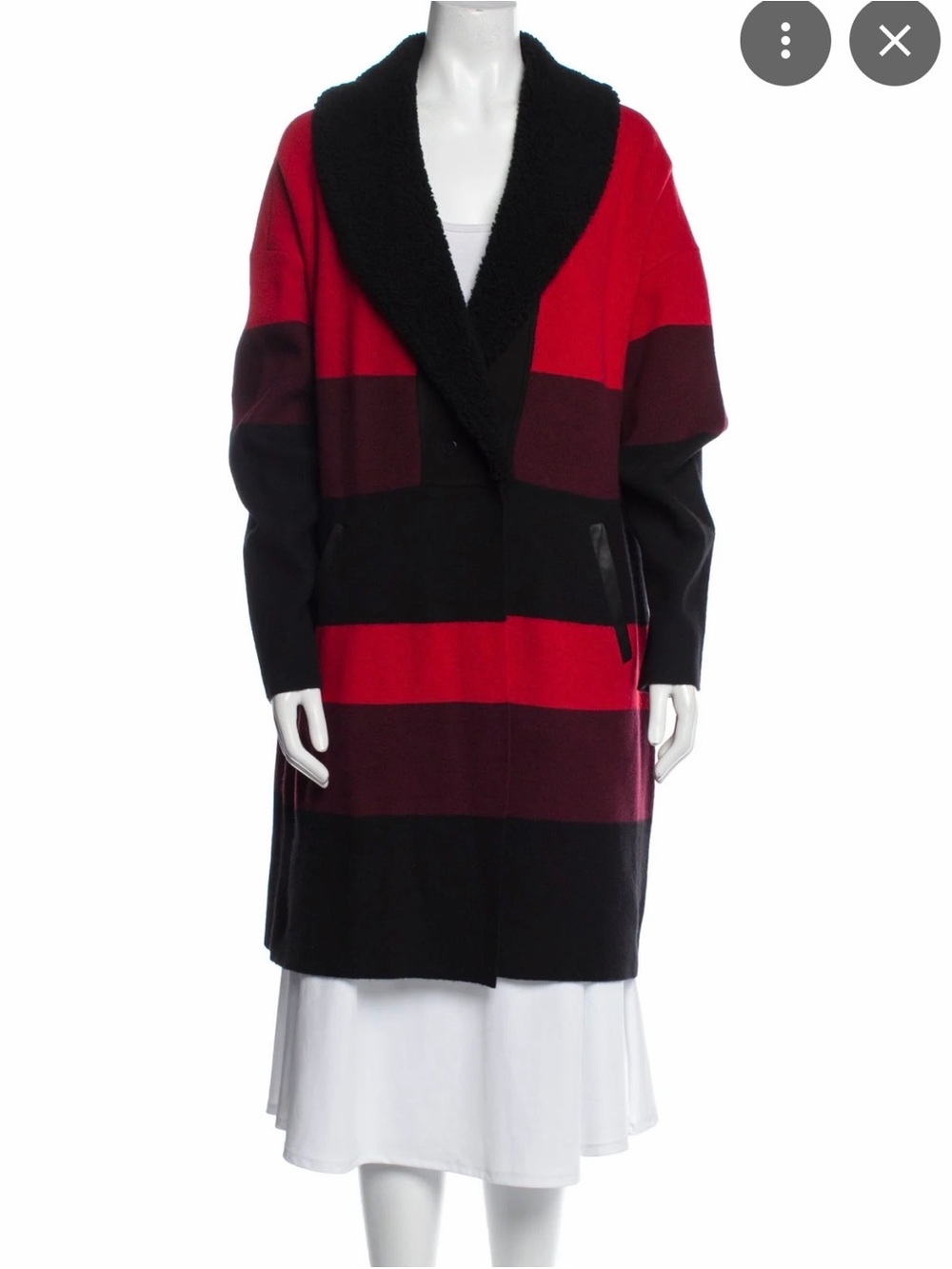 St. John Red, Burgundy & Black Striped Shawl-Collar Coatigan